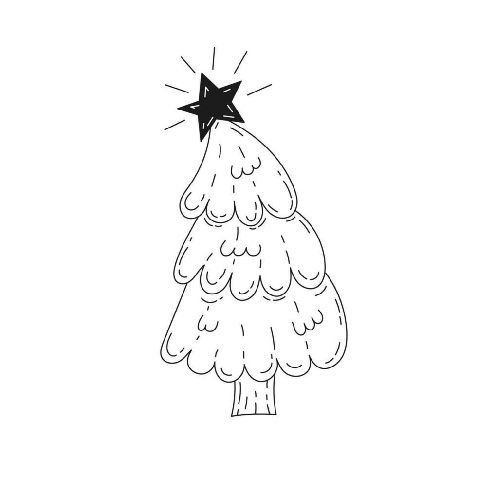 Weihnachten Baum im Gekritzel Stil. festlich Symbol von Neu Jahr und Weihnachten. Hand gezeichnet Weihnachten Grafik. Vektor Lager Illustration auf isoliert Weiß Hintergrund. zum Winter Jahreszeit Karten.