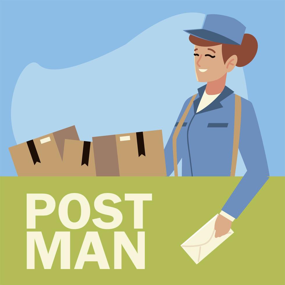 Postdienstfrau mit Umschlag und Schachteln vektor