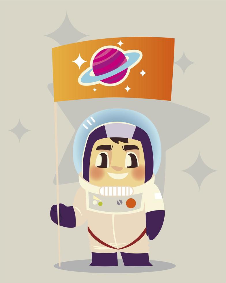 Weltraumastronaut mit Flaggen-Cartoon-Charakter-Design vektor