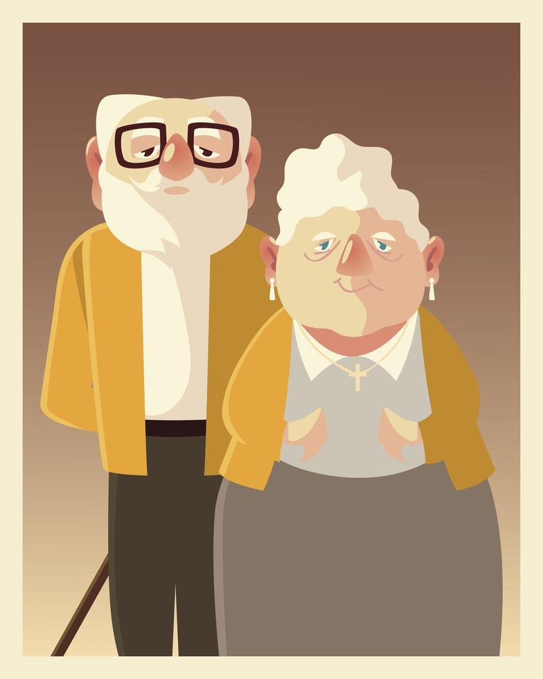 porträtt söt par senior manliga och kvinnliga, morföräldrar karaktärer vektor