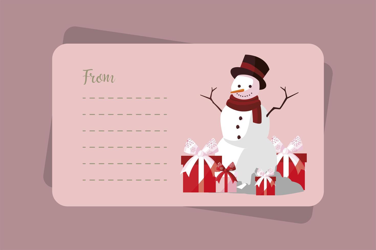 Frohe Weihnachten Sticker mit Snwoman und Geschenken vektor