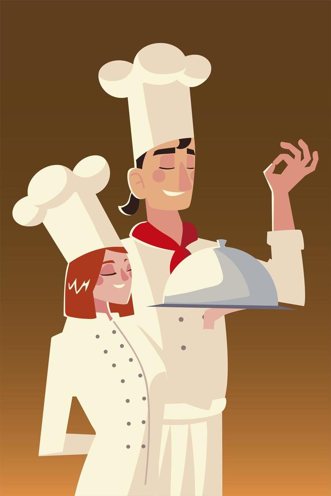 ung manlig och kvinnlig kock catering restaurang restaurang vektor