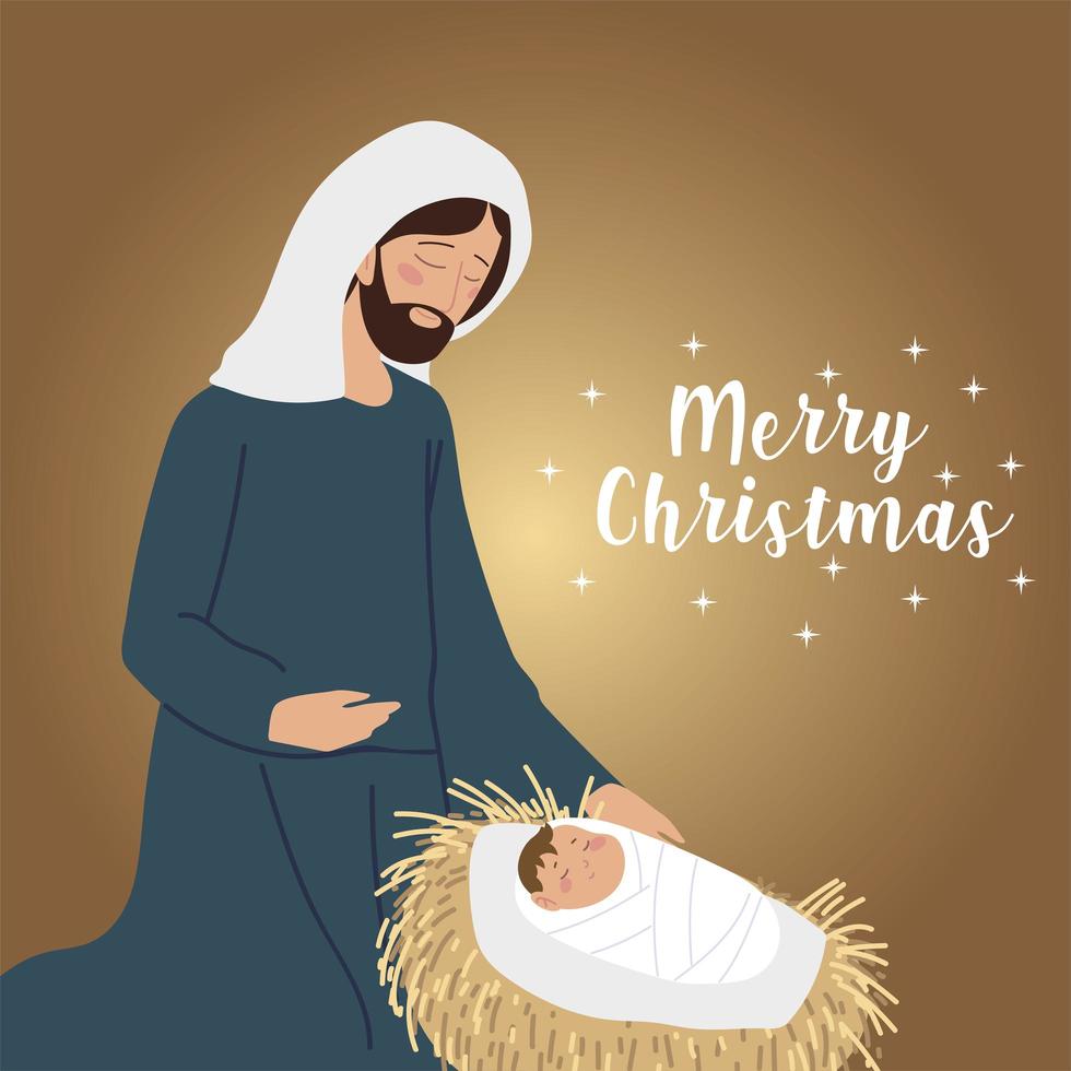 frohe weihnachten joseph mit baby jesus grußkarte vektor