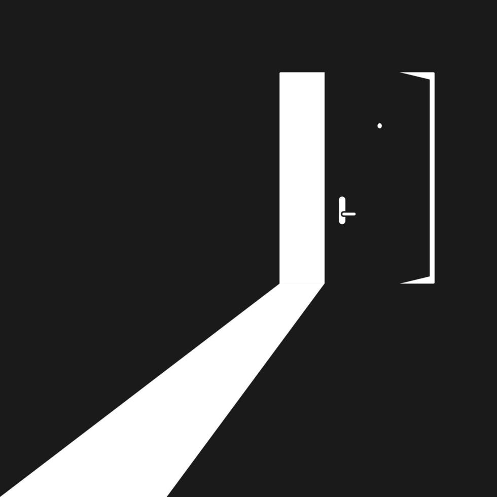 öppen dörr i mörkt rum symbol för hopp eller lösning. vektor