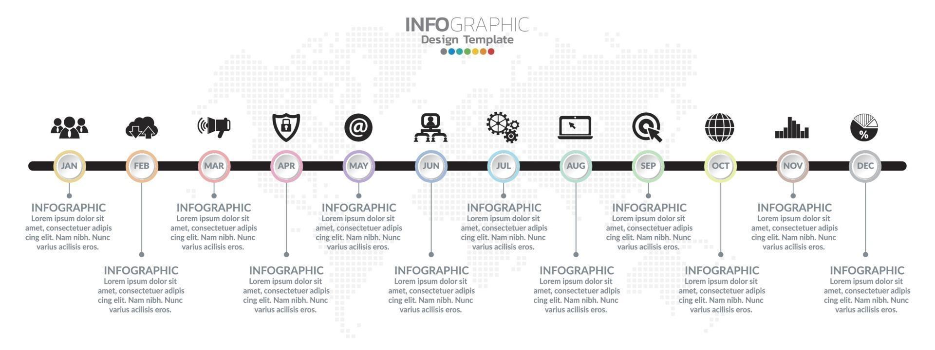 Timeline-Infografik-Design für 12 Monate mit Geschäftskonzept vektor