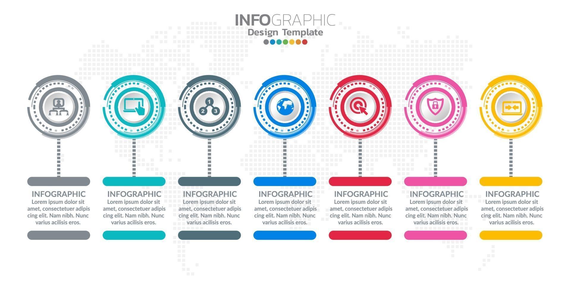 Infografiken-Timeline-Design-Vorlage mit Symbolen und Beschriftung. vektor