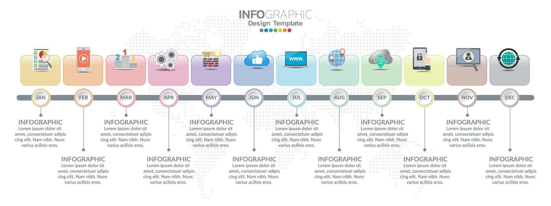 Timeline-Infografik-Design für 12 Monate mit Geschäftskonzept vektor