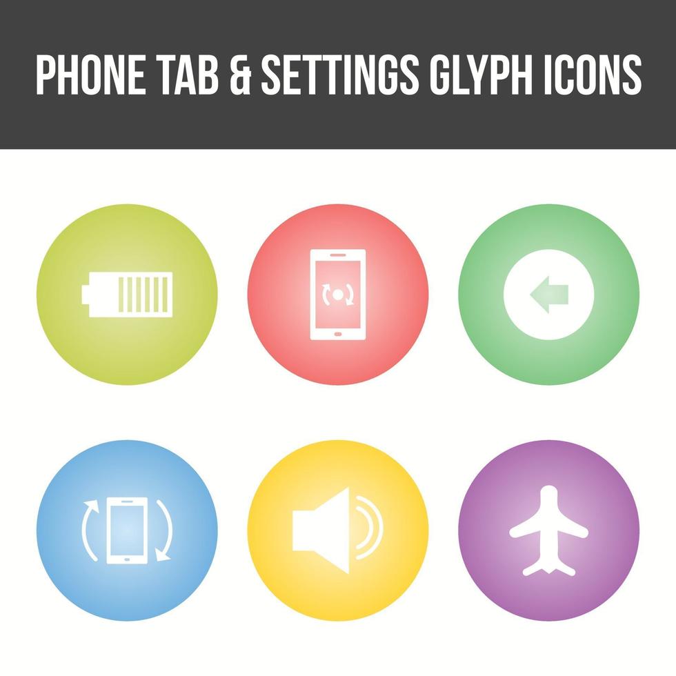 einzigartiger Telefon-Tab und Einstellungen-Vektor-Icon-Set vektor