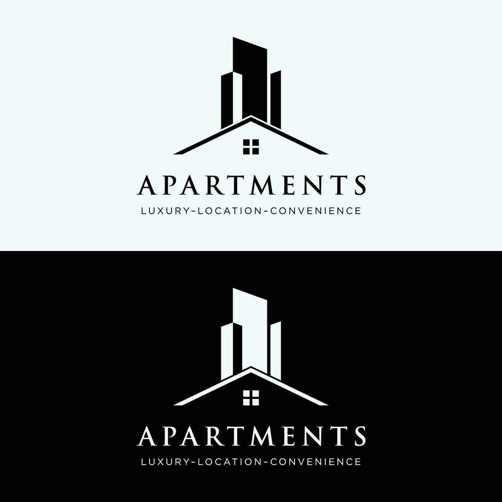 Logo Design zum ein modern und luxuriös Wohnung Gebäude oder Gastfamilie. Logo zum Geschäft, echt Anwesen, Hotels und die Architektur. vektor