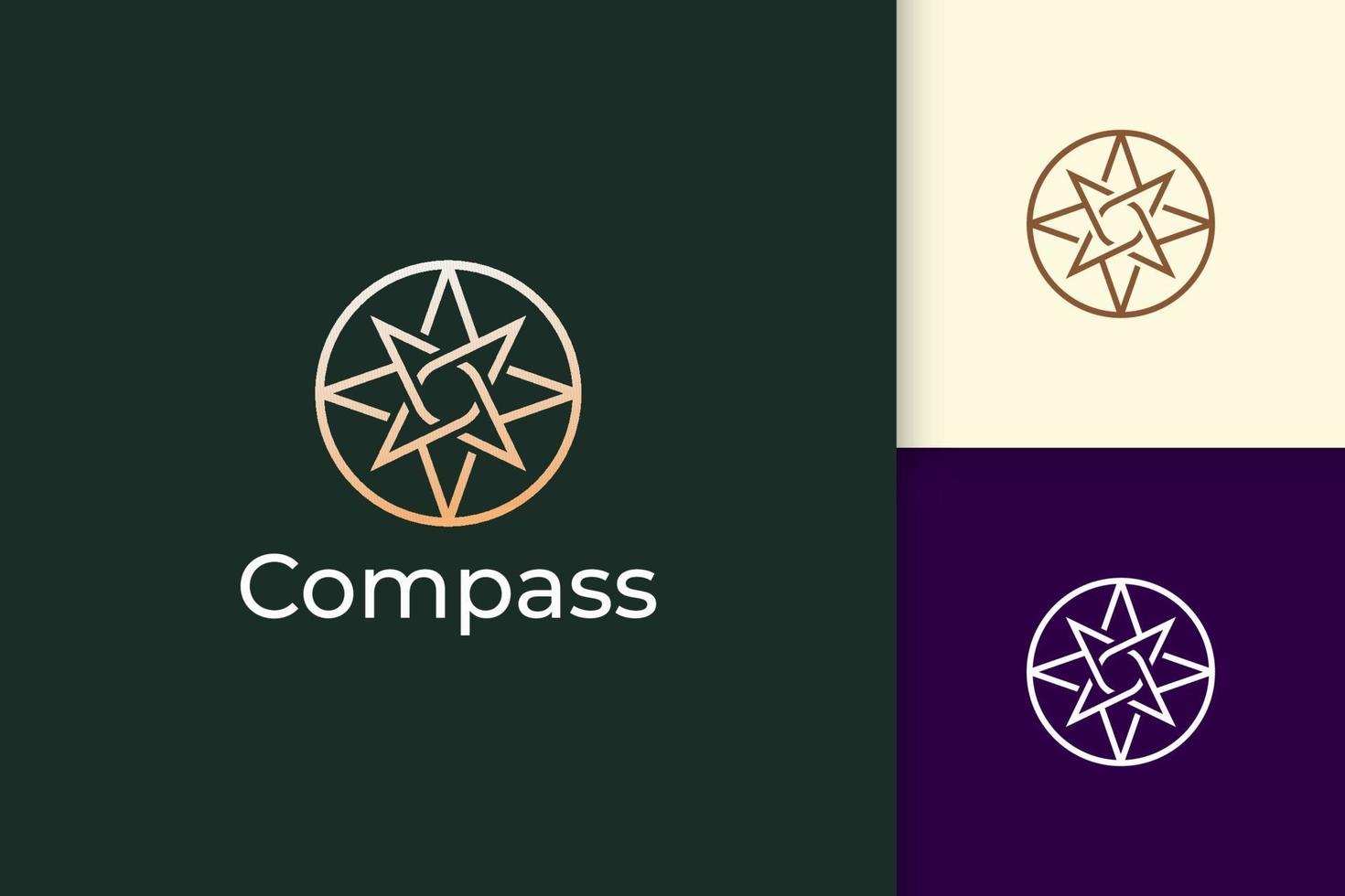 kompasslogotyp i modern och lyxig stil med guldfärg vektor