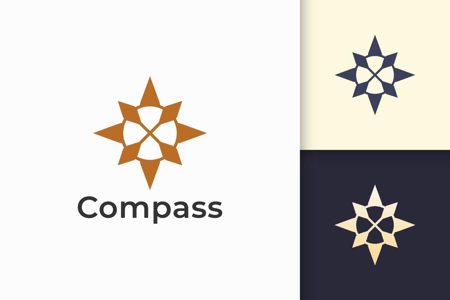 Kompass-Logo im modernen und luxuriösen Stil mit Goldfarbe vektor