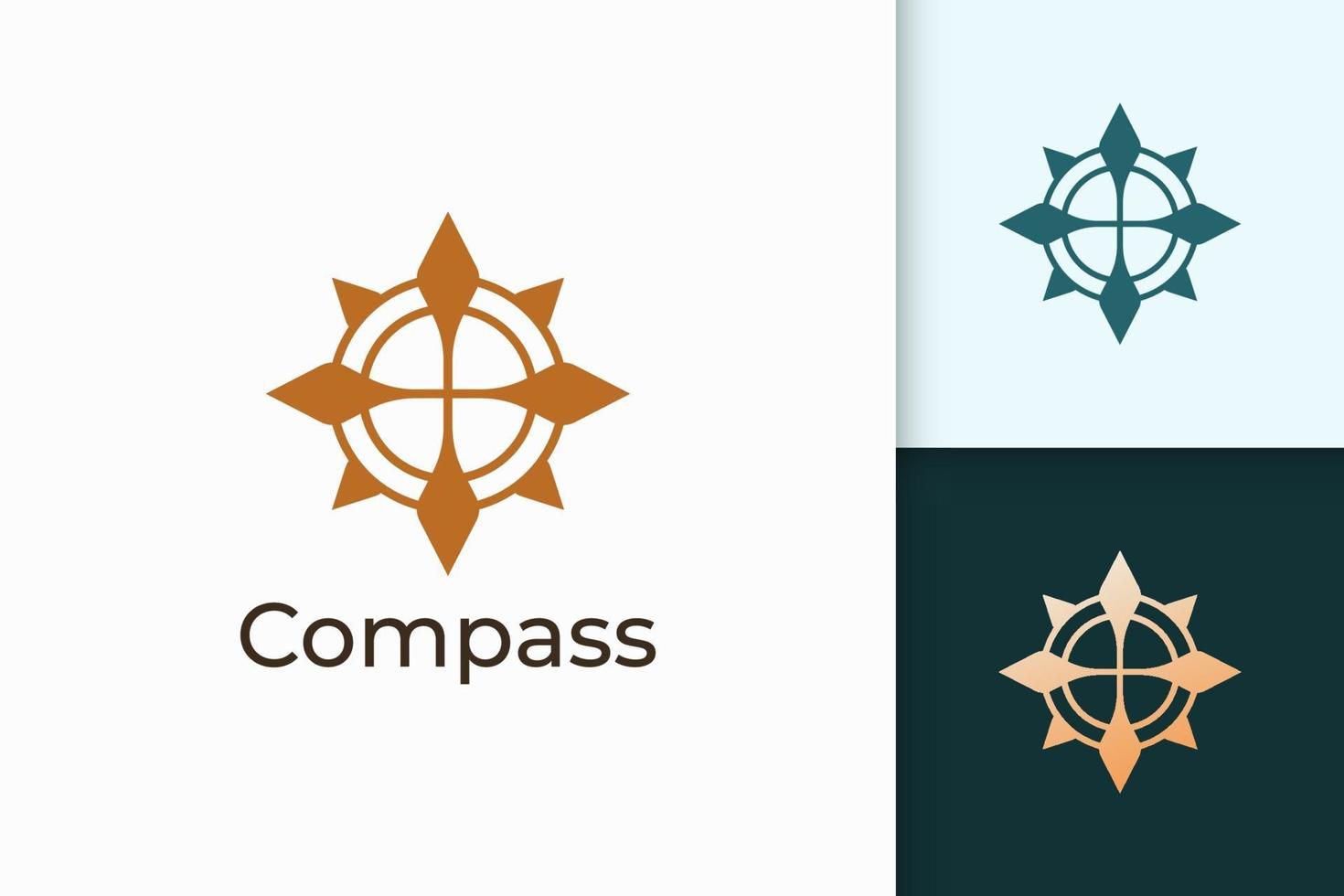 Kompass-Logo im modernen und luxuriösen Stil mit Goldfarbe vektor