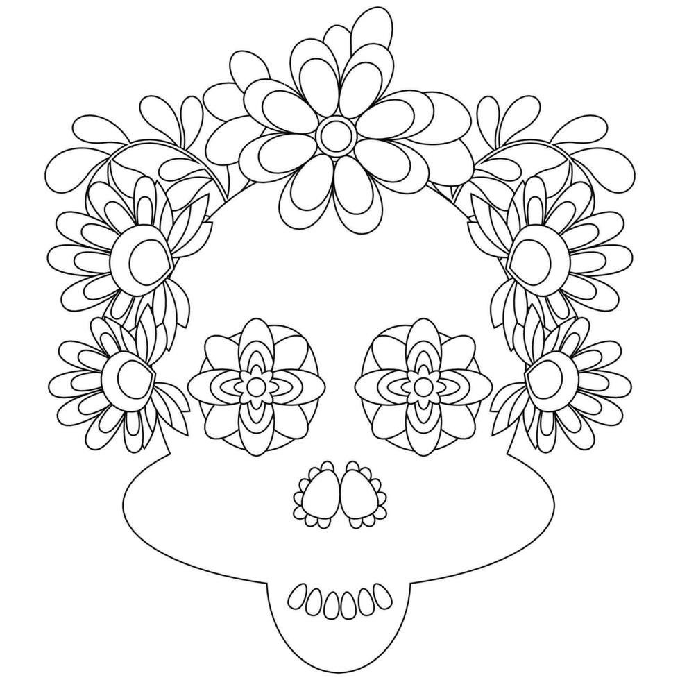 socker skalle med blommor mexikansk broderi färg sida vektor
