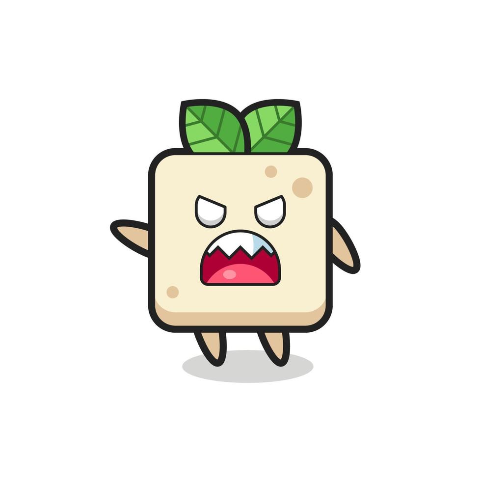 süßer Tofu-Cartoon in einer sehr wütenden Pose vektor