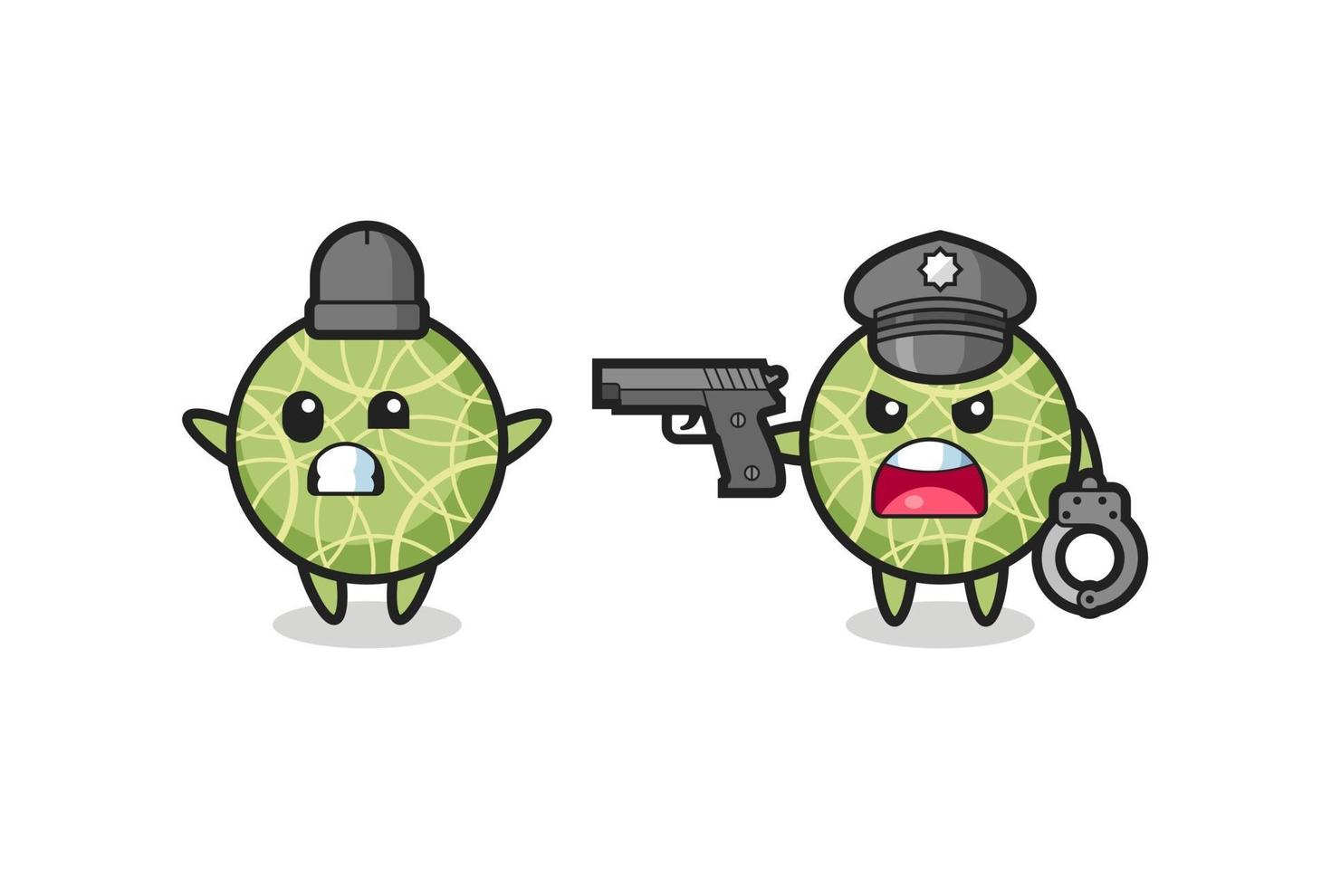 Illustration eines Melonenfruchträubers mit erhobenen Händen, der von der Polizei erwischt wurde vektor