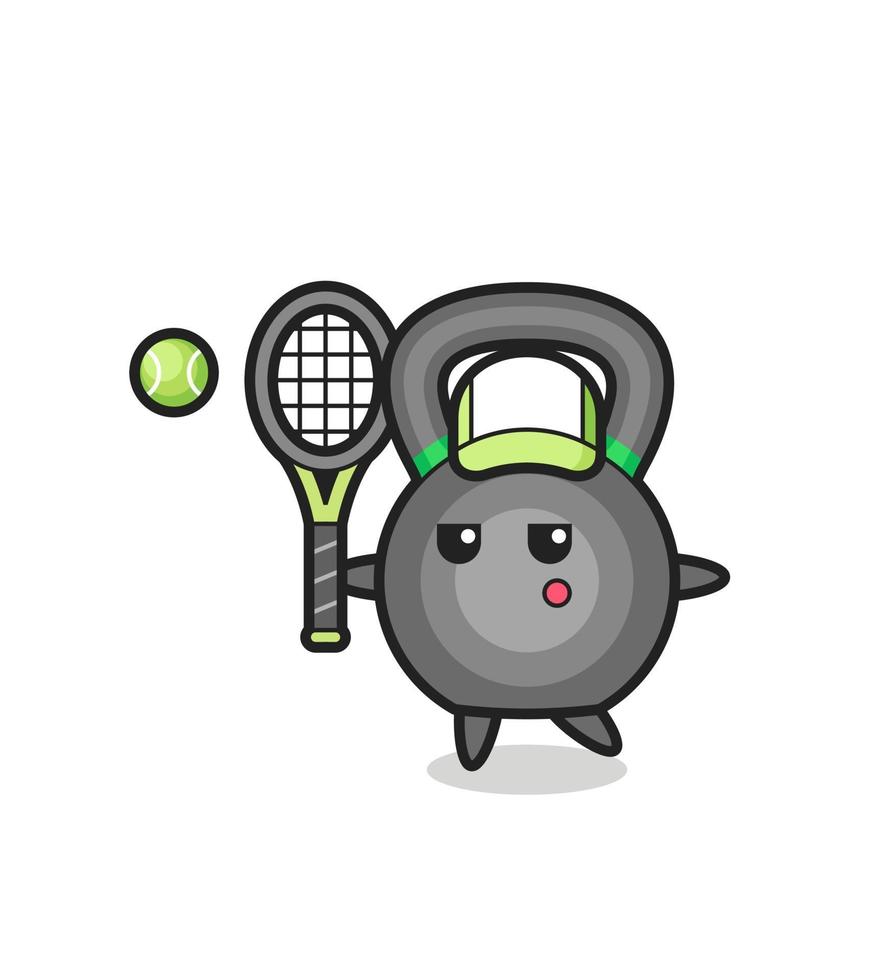 Cartoon-Figur von Kettlebell als Tennisspieler vektor