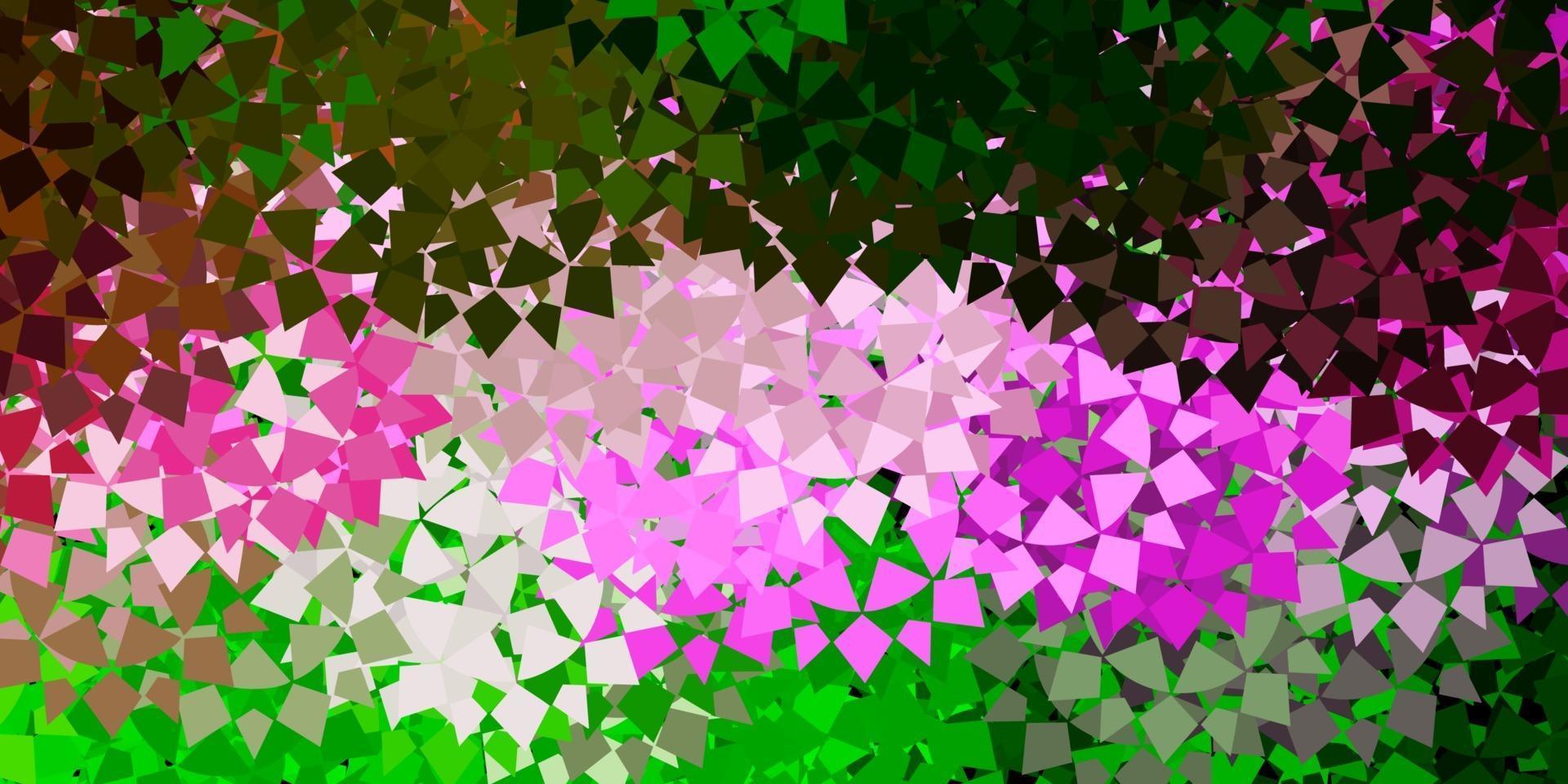 ljusrosa, grön vektorbakgrund med trianglar. vektor