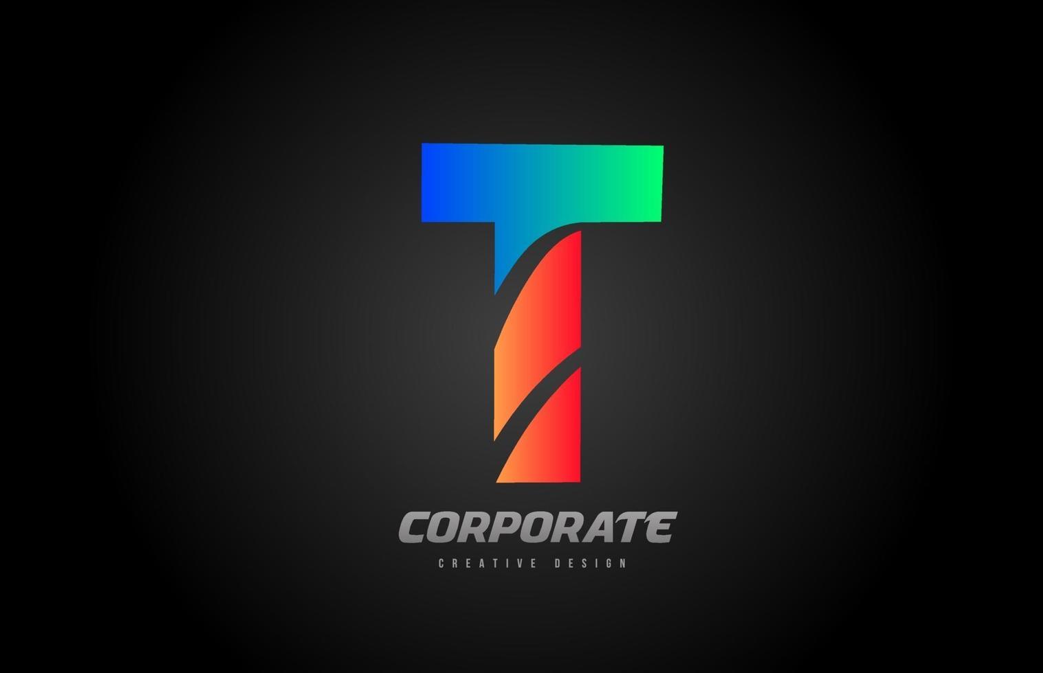 blå orange bokstav t alfabetet logotyp design ikon för företaget vektor