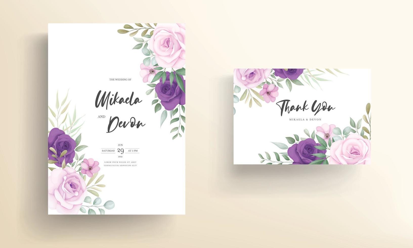 elegante Hochzeitseinladungskarte mit schönem Blumenschmuck vektor