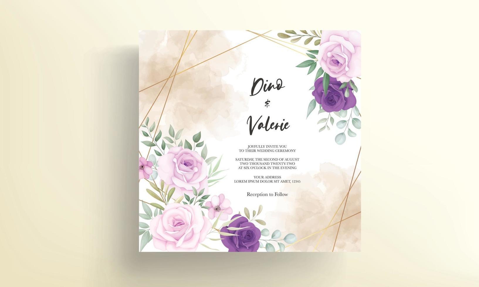 elegant bröllopsinbjudningskort med vackra blommiga dekorationer vektor