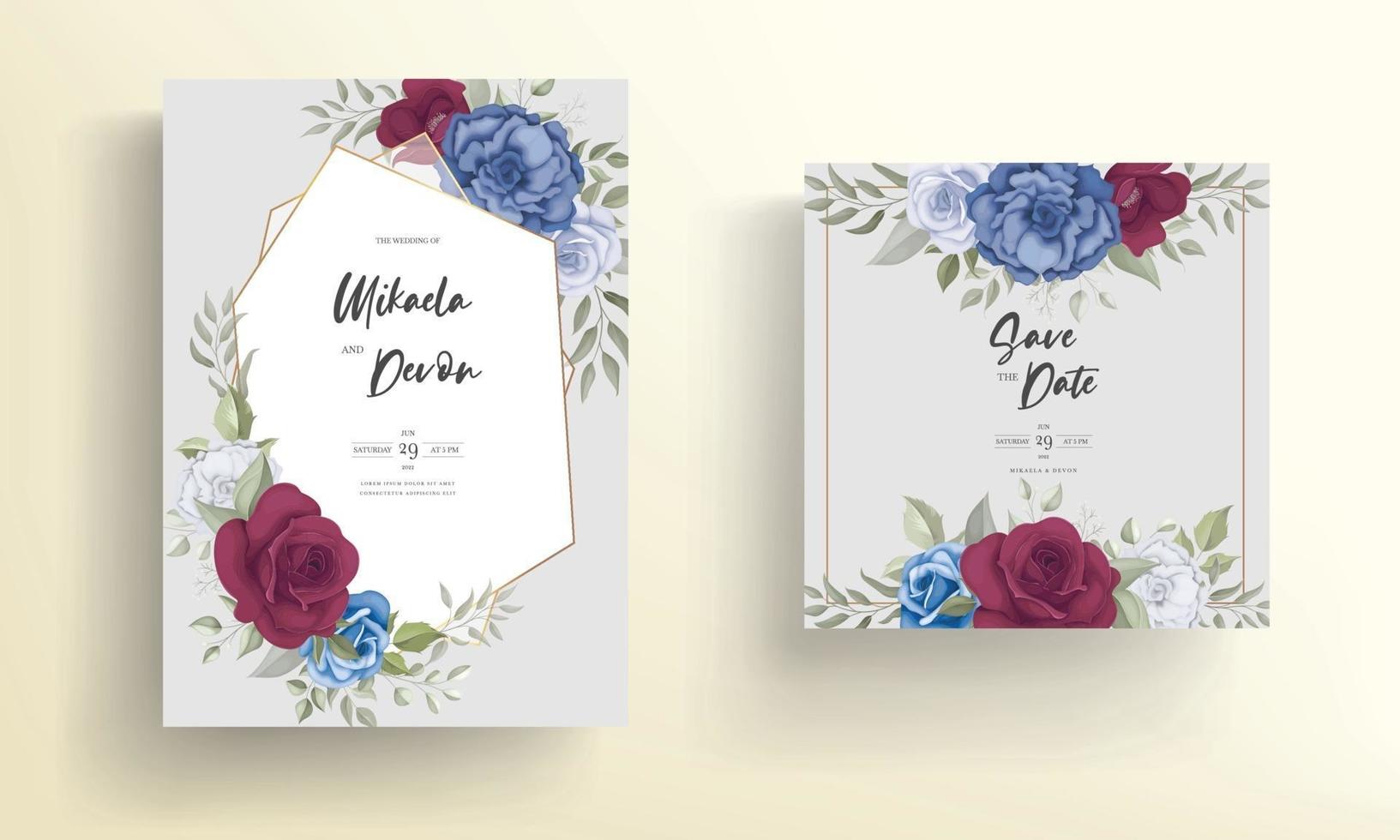 elegante Hochzeitseinladungskarte mit Rosenornamenten vektor