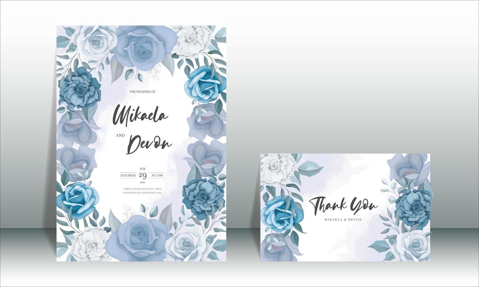 bröllopsinbjudningskort med vackra blommiga dekorationer vektor