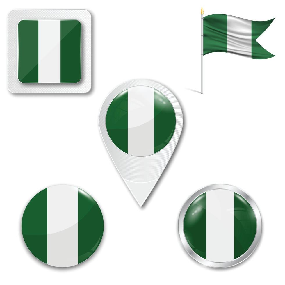 uppsättning ikoner för den nationella flaggan i nigeria vektor