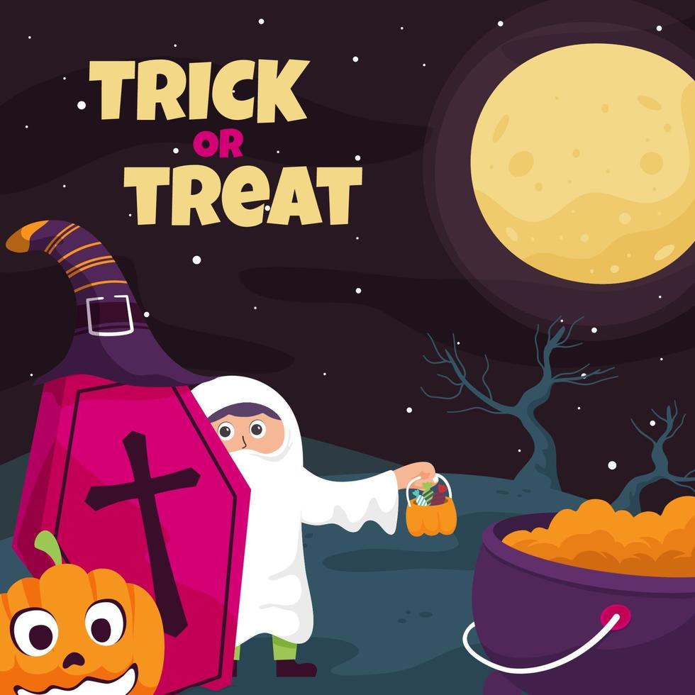 trick or treat i halloween natt vektor