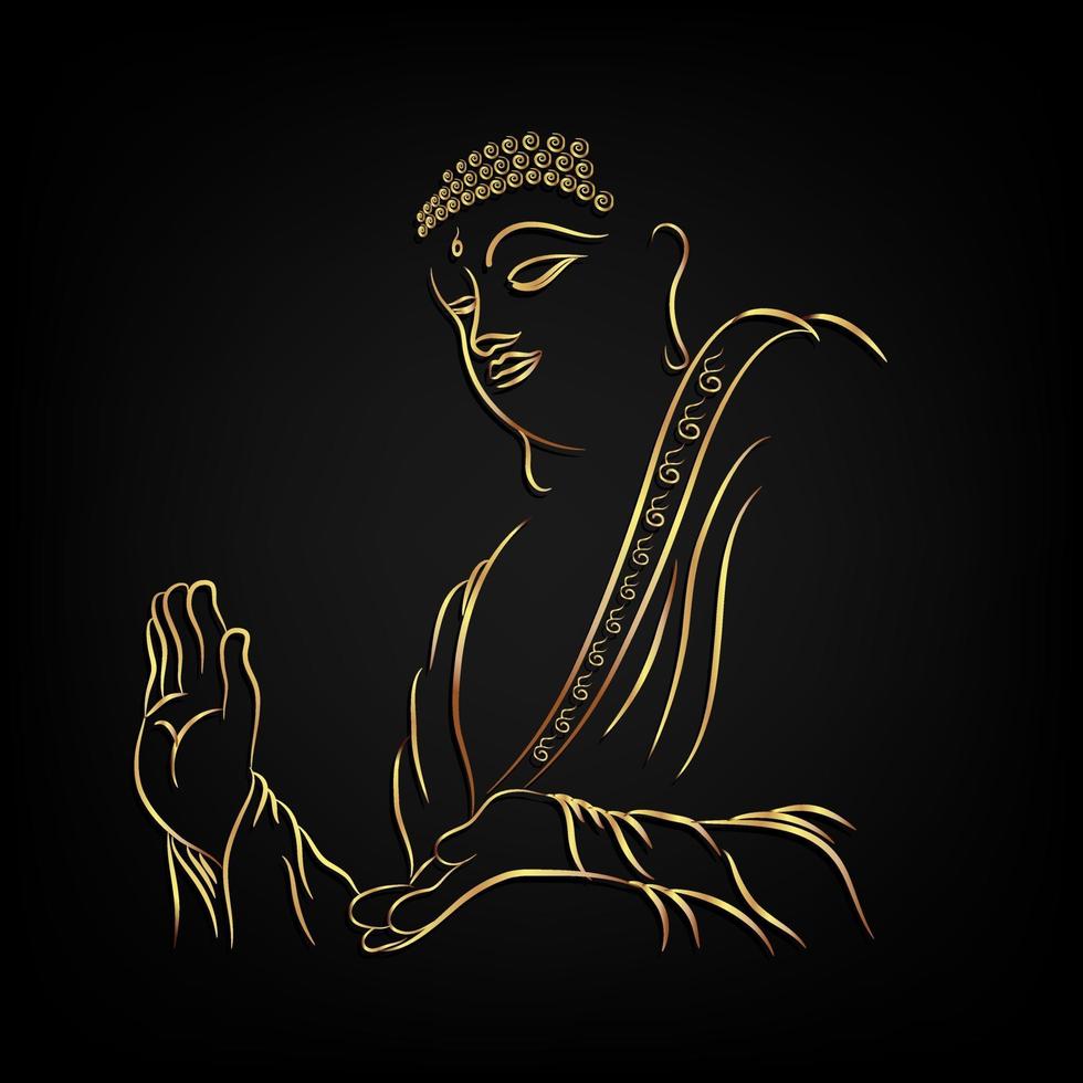 Goldenes Buddha-Grenzelement auf schwarzem Hintergrund isolieren vektor