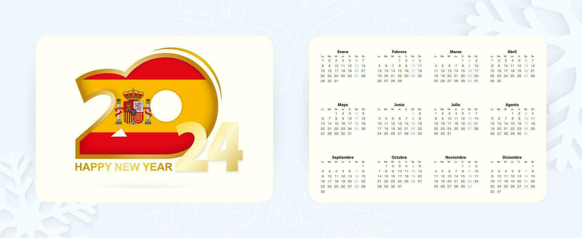 horizontal Tasche Kalender 2024 im Spanisch Sprache. Neu Jahr 2024 Symbol mit Flagge von Spanien. vektor