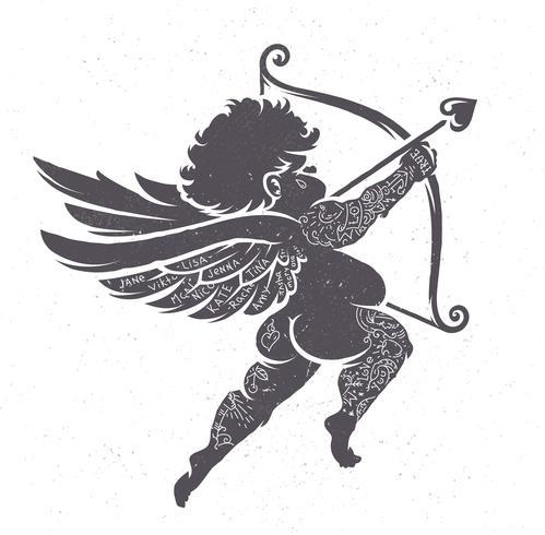Cupid Silhouette med Tatueringar vektor