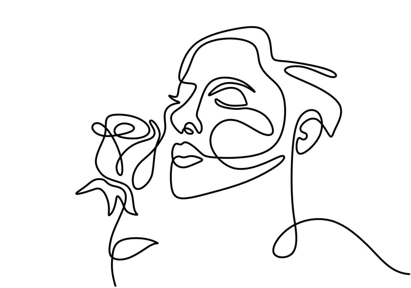 Mädchen Strichzeichnungen mit Rosenblüte. minimalistische Frau eine Zeile vektor