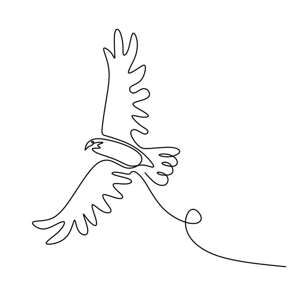 ritning örn fågel flyger kontinuerlig en linje vektor
