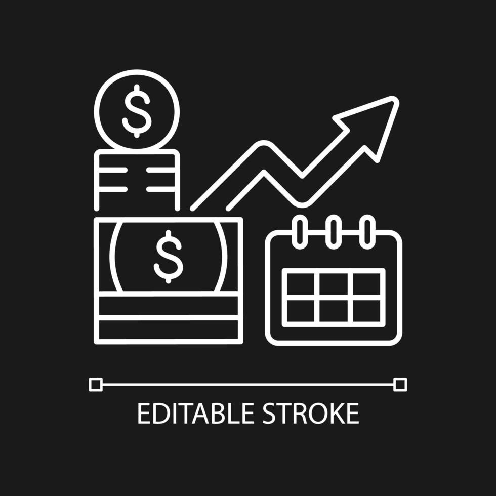 långsiktig investering vit linjär ikon för mörkt tema vektor