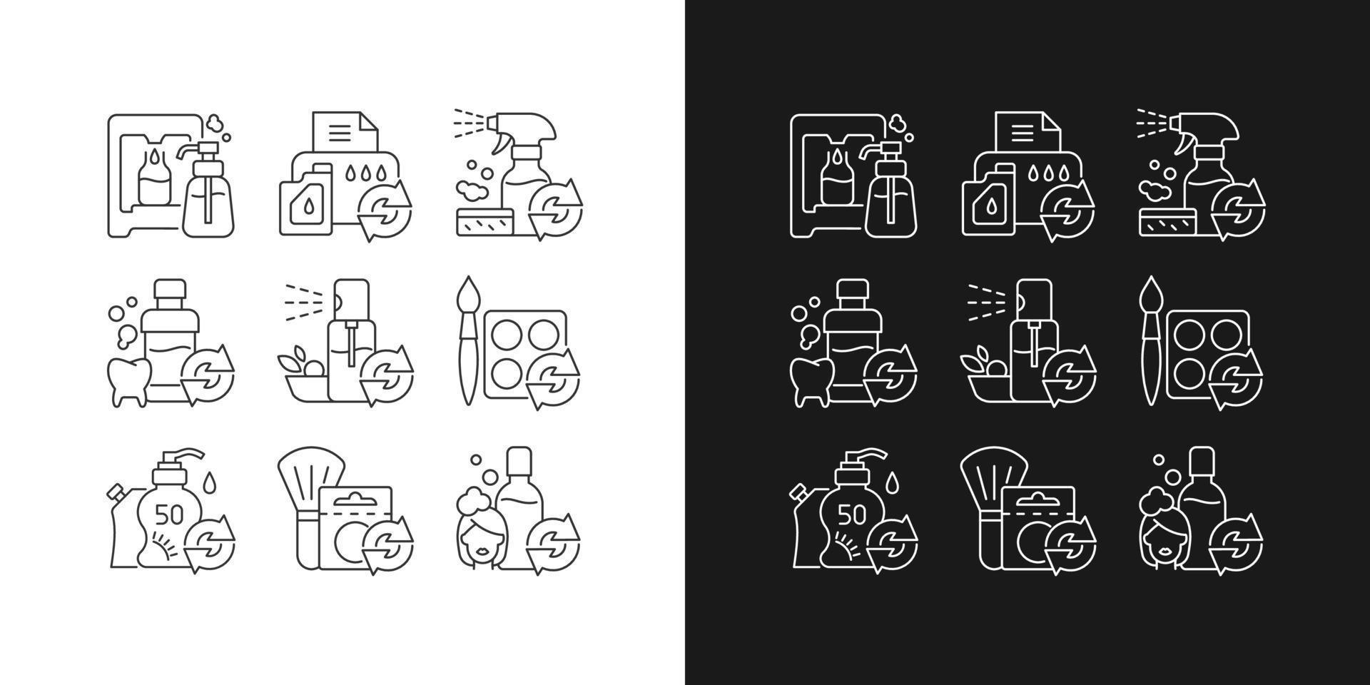 Lineare Symbole für wiederverwendbare Produkte für den dunklen und hellen Modus vektor