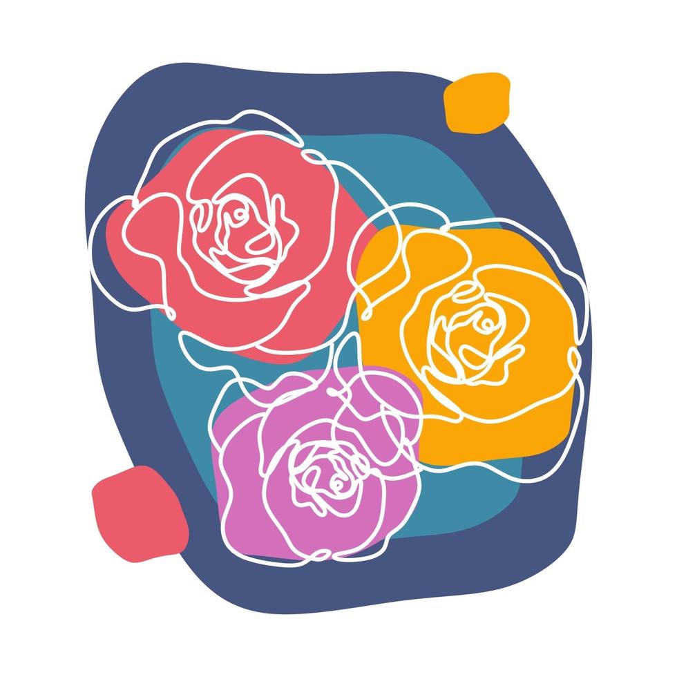 durchgehende einzeilige Zeichnung von Rosendekoration mit farbenfrohem Design vektor