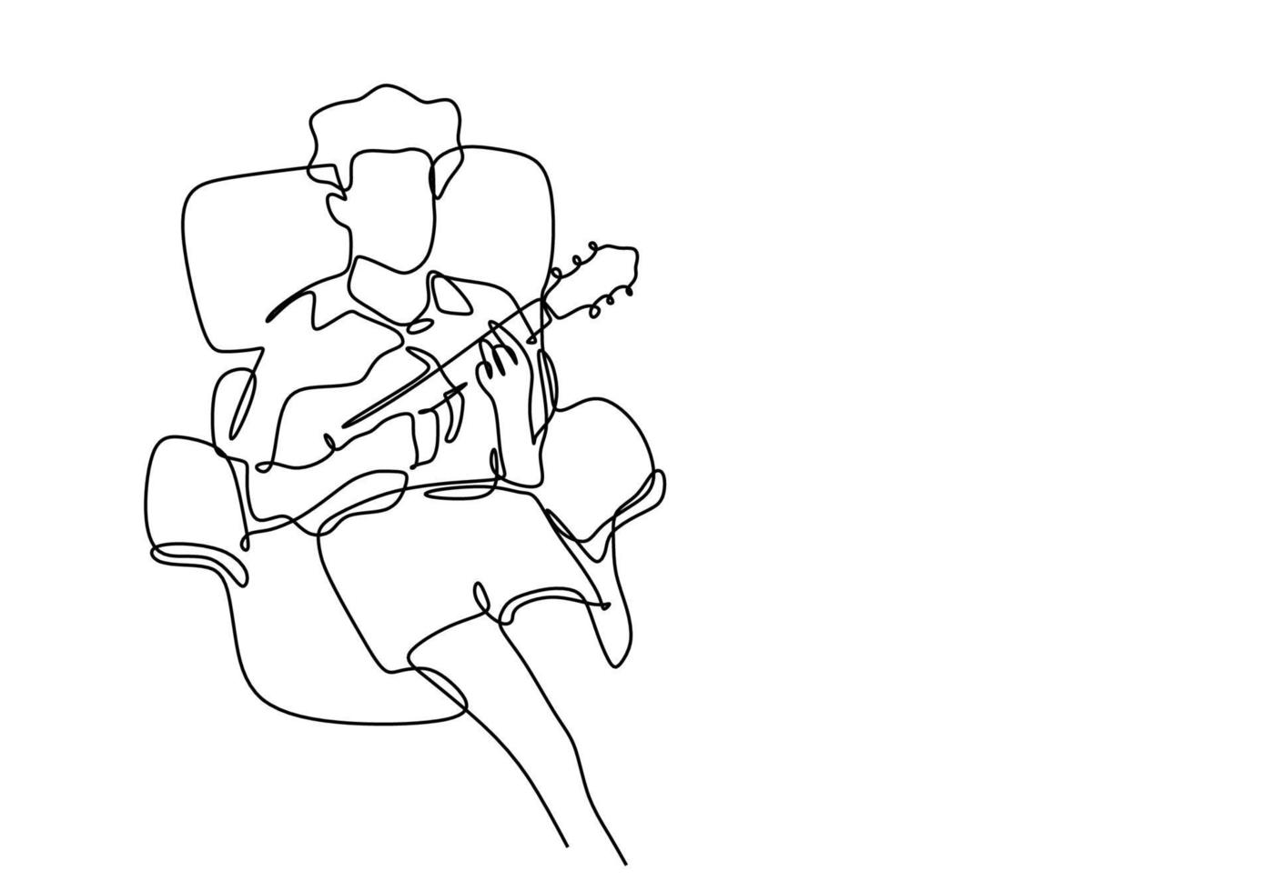 en linje ritning av mannen som spelar ukulele gitarr. vektor