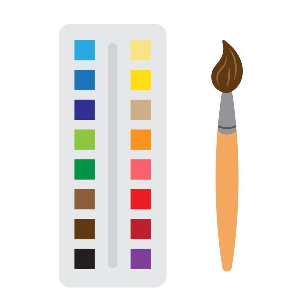 konstnärliga färger och penslar, konsttillbehör för målning och teckning vektor