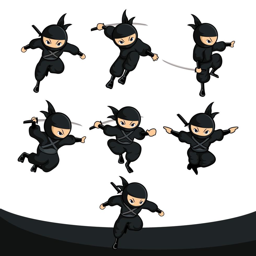 svart ninja sätter nummer 11 med sex olika poser vektor