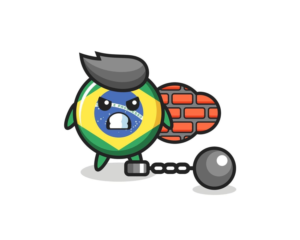 karaktär maskot av brasilianska flaggan märke som en fånge vektor