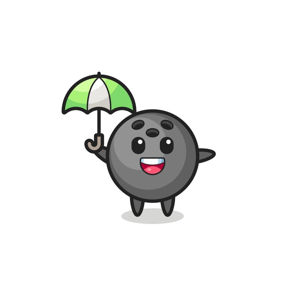 süße Bowlingkugel-Illustration mit einem Regenschirm vektor