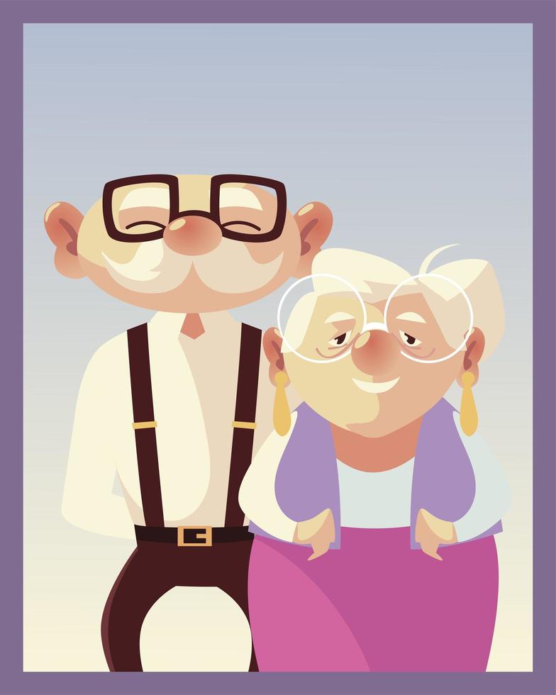 Porträt süßes Paar senior männlich und weiblich, Großeltern Charaktere vektor