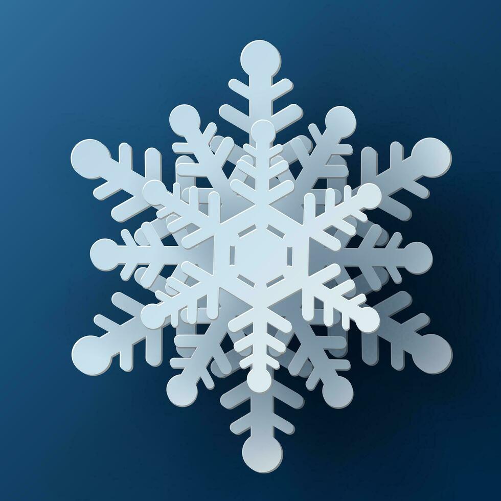 vektor vit jul papper skära 3d snöflinga med skugga på blå färgad bakgrund. vinter- design element för presentation, baner, omslag, webb, flygblad, kort, försäljning, affisch, glida och social media.