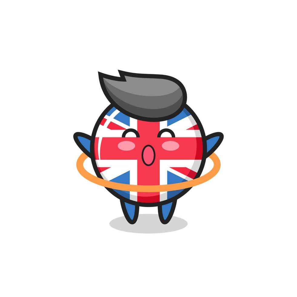Der süße britische Flaggen-Abzeichen-Cartoon spielt Hula-Hoop vektor