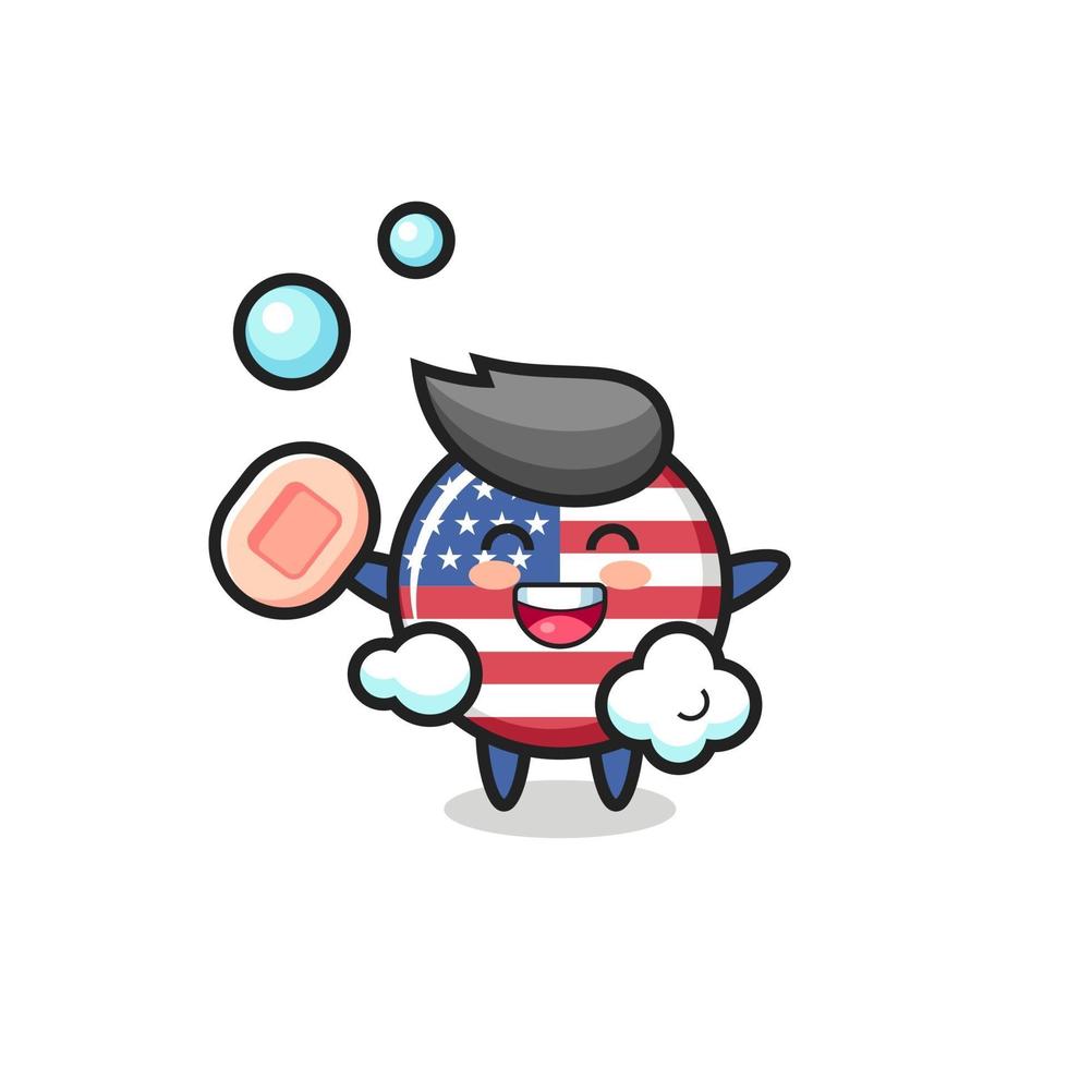 Förenta staternas flaggmärke karaktär badar medan du håller tvål vektor