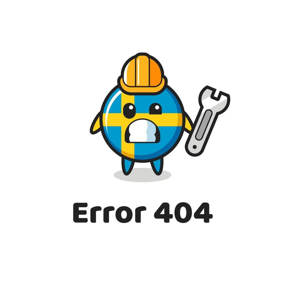 fel 404 med den söta sverige flaggmärket maskot vektor