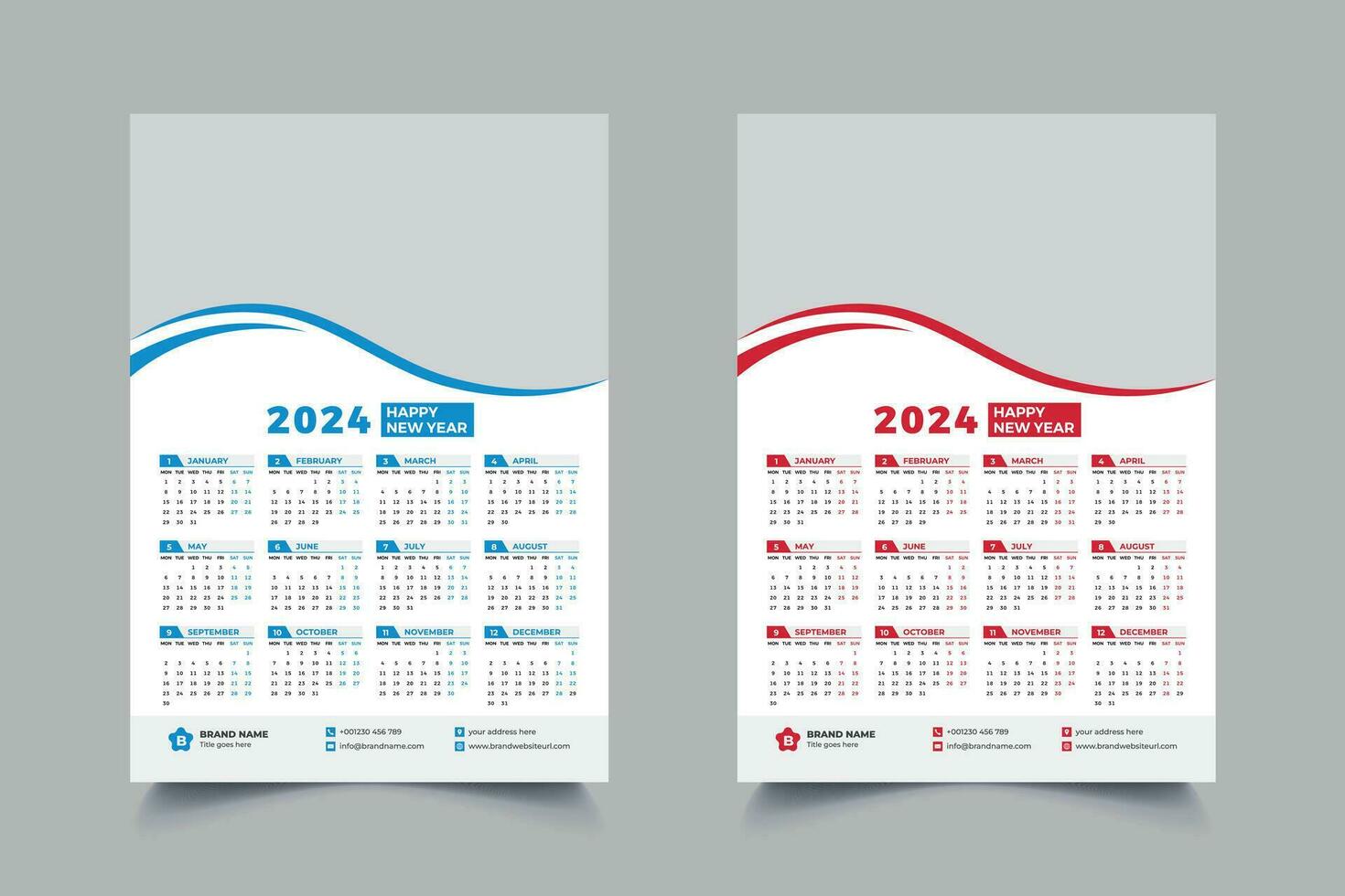 2024 vägg kalender design. skriva ut redo ett sida modern mall design för 2024 vektor