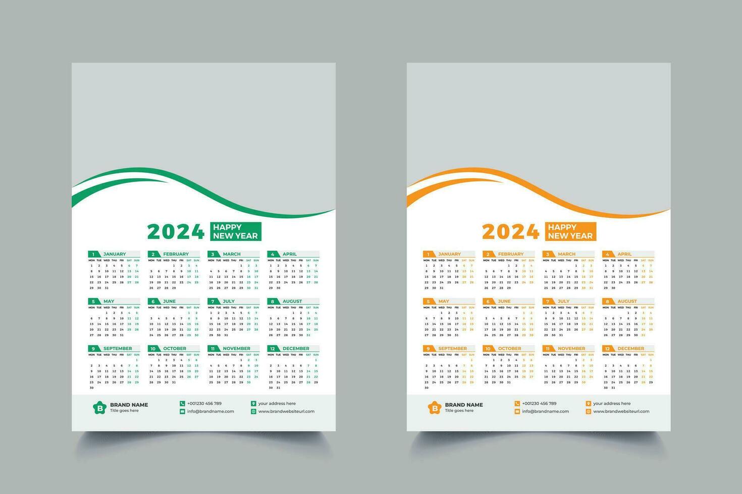 2024 vägg kalender design. skriva ut redo ett sida modern mall design för 2024 vektor