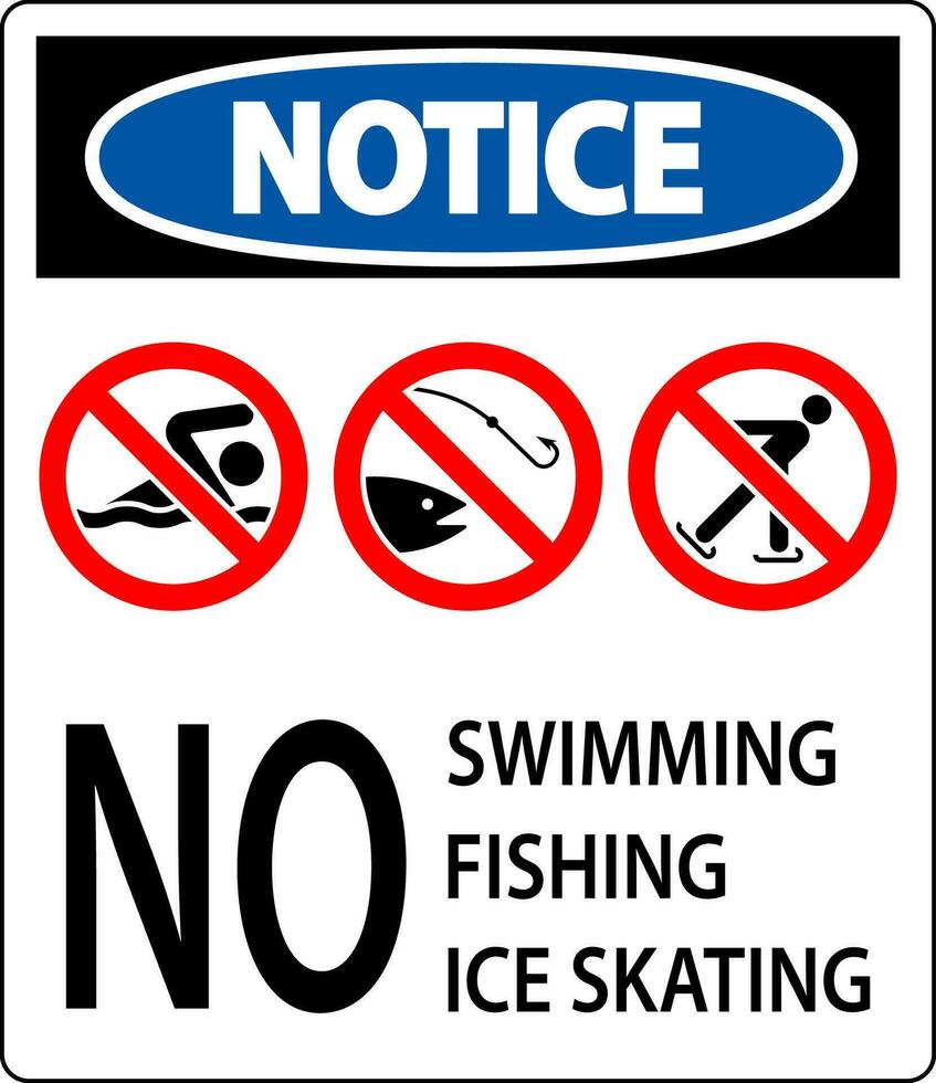 förbud tecken lägga märke till - Nej simning, fiske, is skridskoåkning vektor