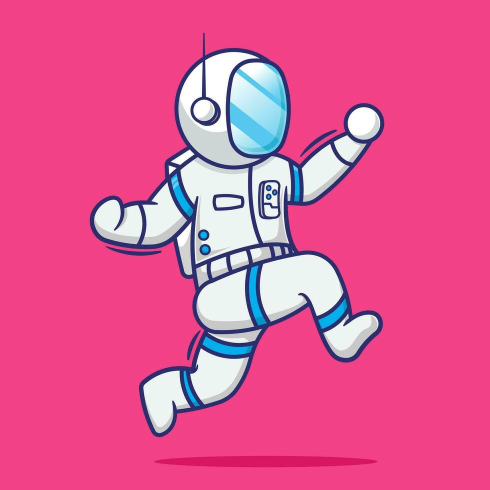 platt tecknad serie design astronaut hoppa vektor illustration. trogen vetenskap teknologi begrepp